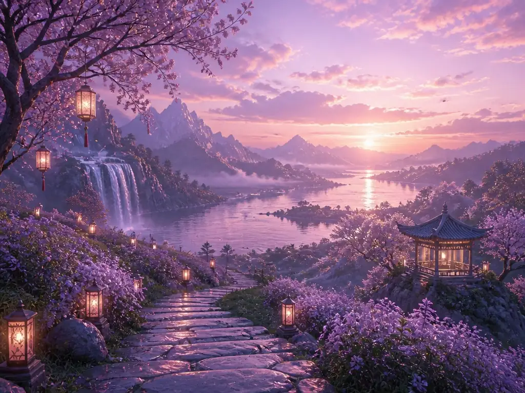 Cinematic cherry blossom landscape preview for the Kling 2.1 video API