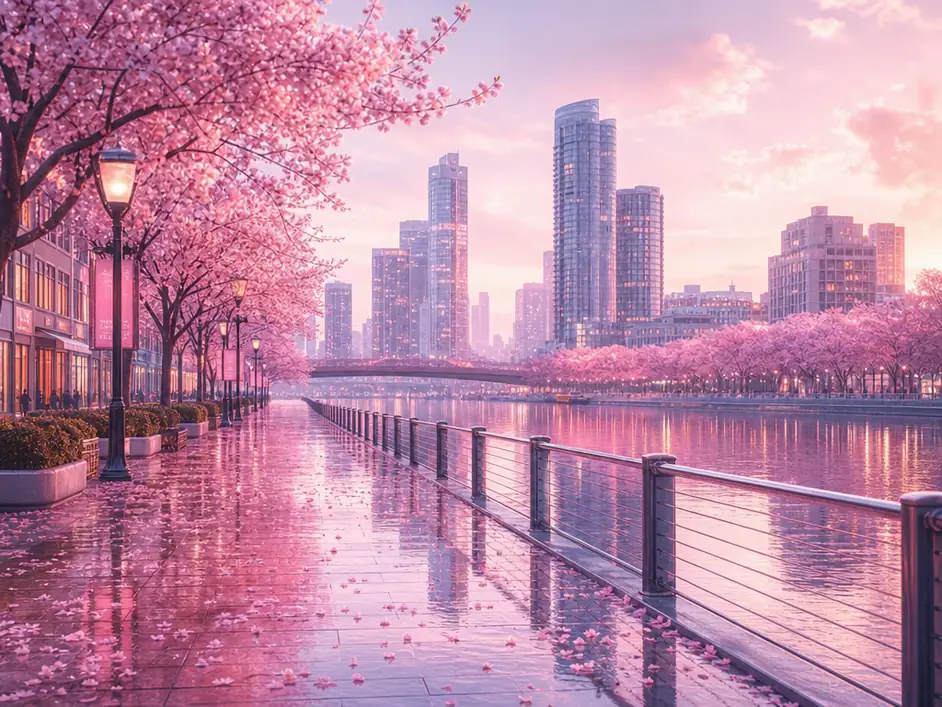 Doubao Seedance 2.0 futuristic cherry blossom cityscape