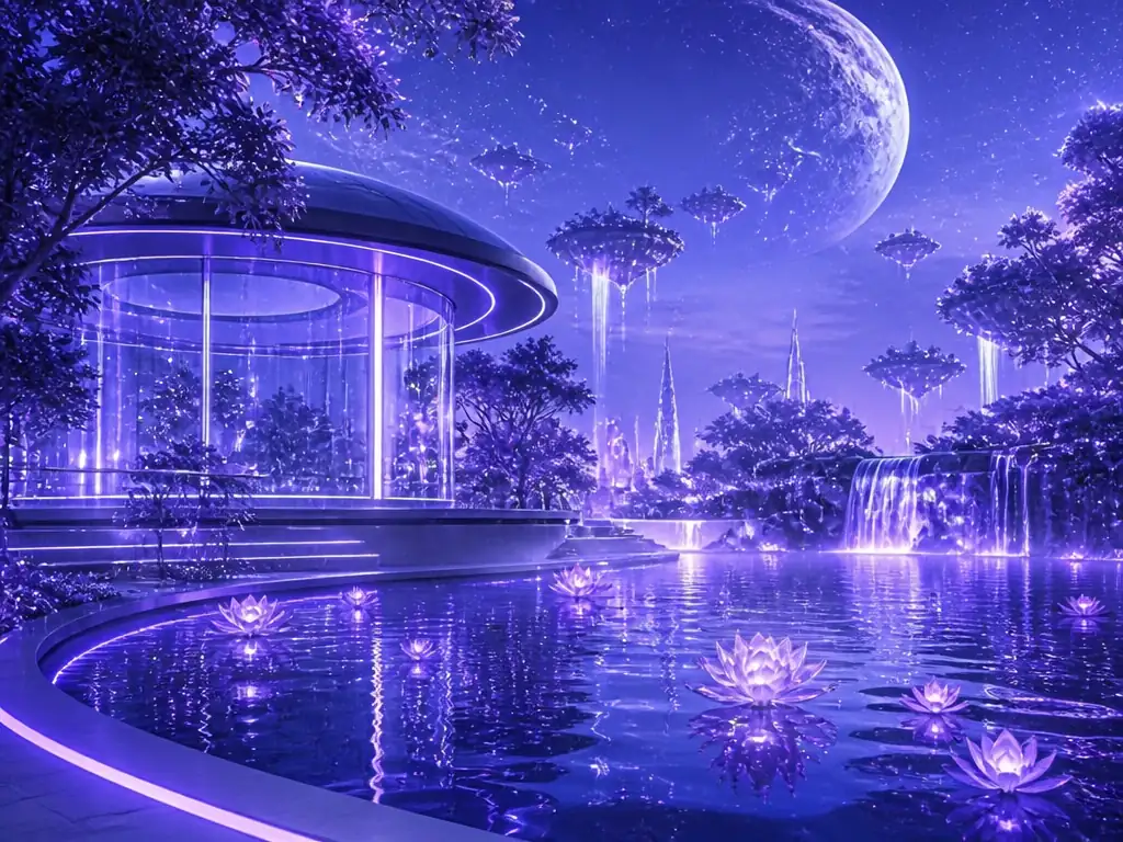 Futuristic purple city scene generated for the SeedDream 4.0 image API