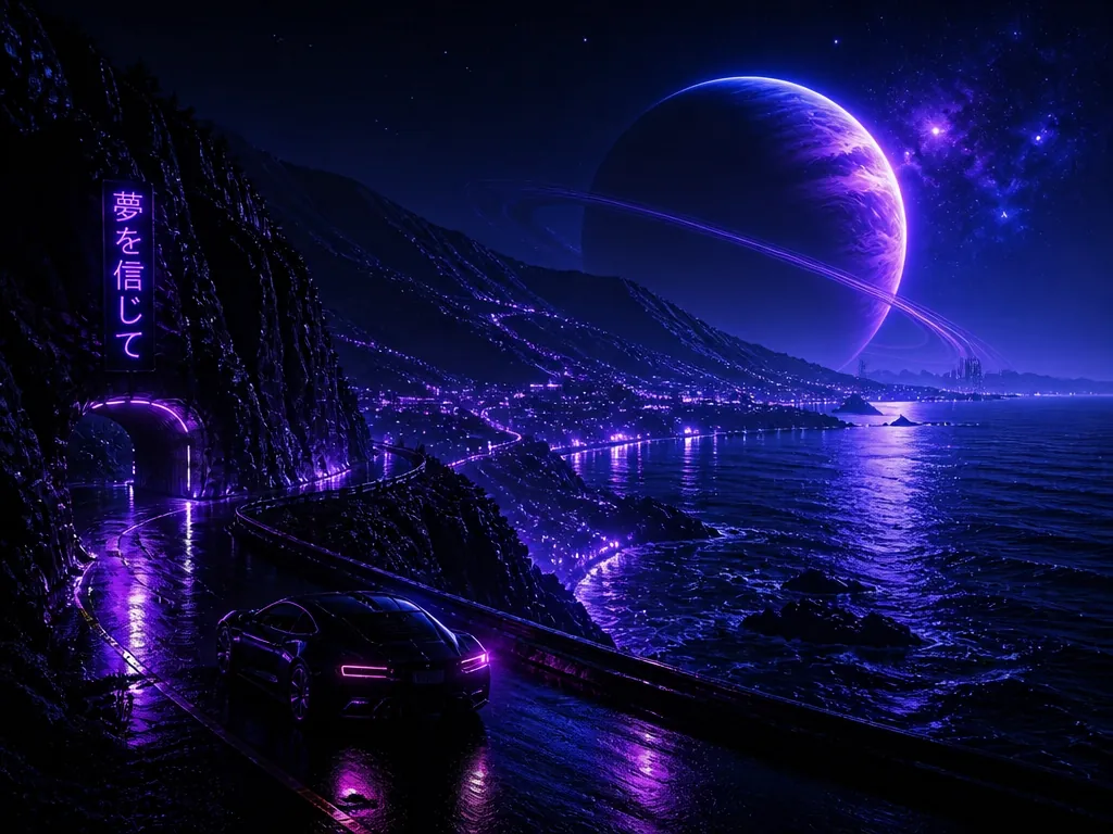 Neon coastal cinematic scene preview for the Veo 3 video generation API